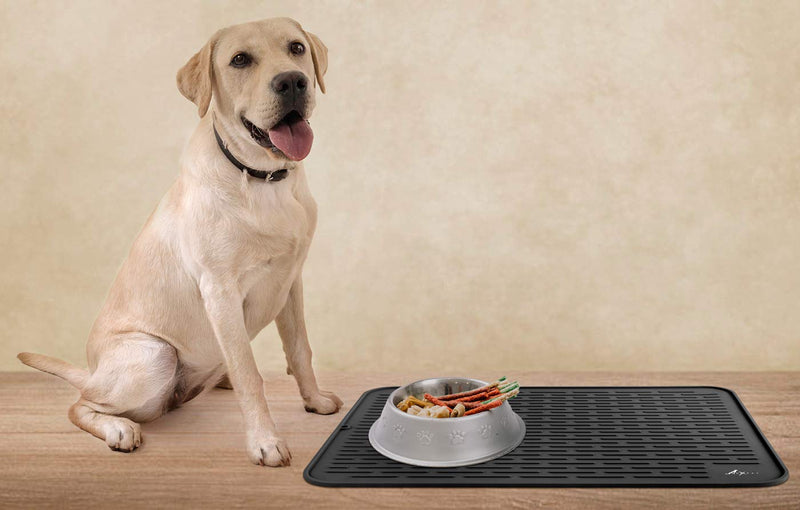 LuxPal Large 17X15 Premium Grade Silicone Dog & Cat Indoor or Outdoor Food Mat for Pets and Animals None Slip Food Tray Placemat for All Floors, Washable, Food Grade, Black - PawsPlanet Australia