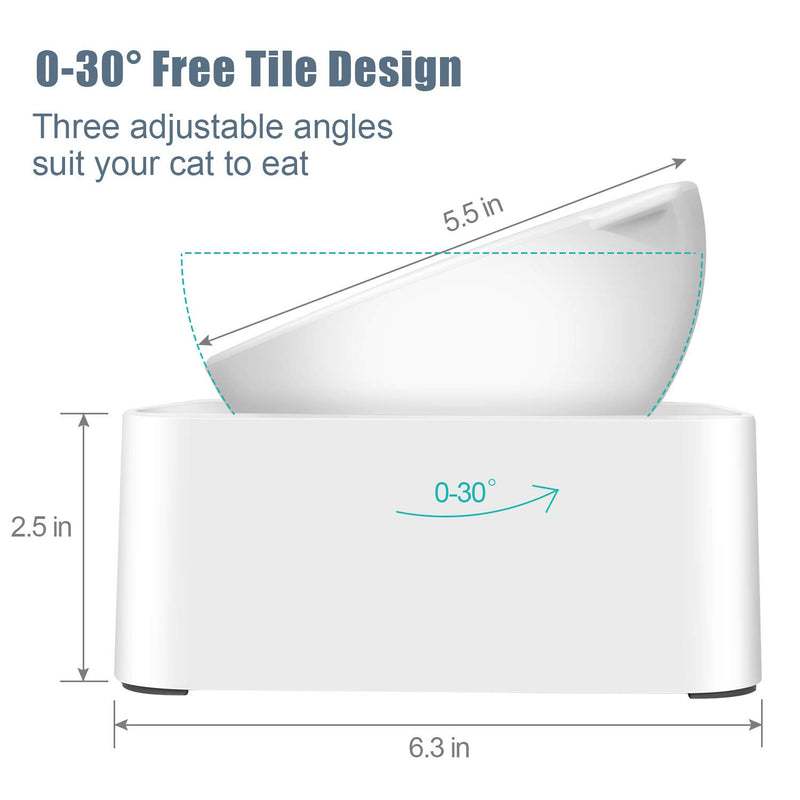 [Australia] - UPSKY Peto Cat Dog Bowl Raised Cat Food Water Bowl with Detachable Elevated Stand Pet Feeder Bowl No-Spill, 0-30°Adjustable Tilted Pet Bowl Stress-Free Suit for Cat Dog (White) White 