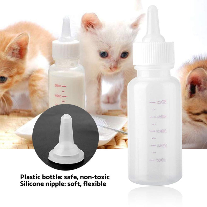 Oumefar 50ml Dog Cat Milk Feeding Bottle Puppy Kitten Newborn Animal Nursing Care Set Pet Supply with Brush Plastic Small Pet Feeder - PawsPlanet Australia