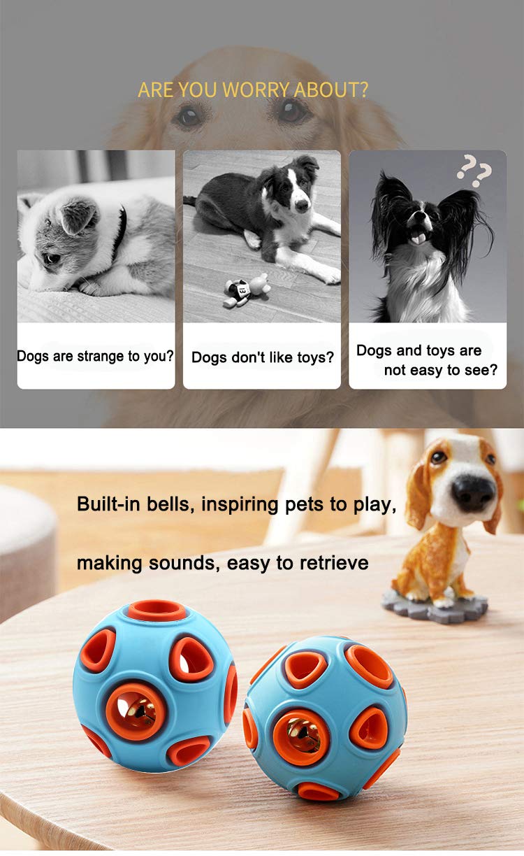 GENNYUE Chew and Squeaky Bell Ball Pet Dogs Toy, Colorful Bouncy Rubber Balls with Bell, Fun Interactive Pet Dogs Toy, IQ Treat Ball Toy, Teeth Cleaning, Bite Resistant for Dogs - PawsPlanet Australia