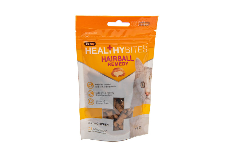 VetIQ Healthy Bites Hairball Remedy Cat Treats, 4x 65g, Helps Prevent & Remove Cat Hairballs, Cat Supplement with No Artificial Ingredients, Pet Remedy For Cat & Kitten Health, Omega 3 & 6 Fatty Acids - PawsPlanet Australia