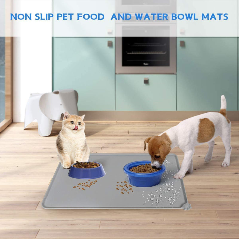 Tineer Silicone Pet Food Bowl Mat,19.1x11.8 Inches Non-Slip Dog Cat Feeder Bowls Pads Tray,Easy to Clean Pet Water Bowl Placemat Cushion (Gray) Gray - PawsPlanet Australia
