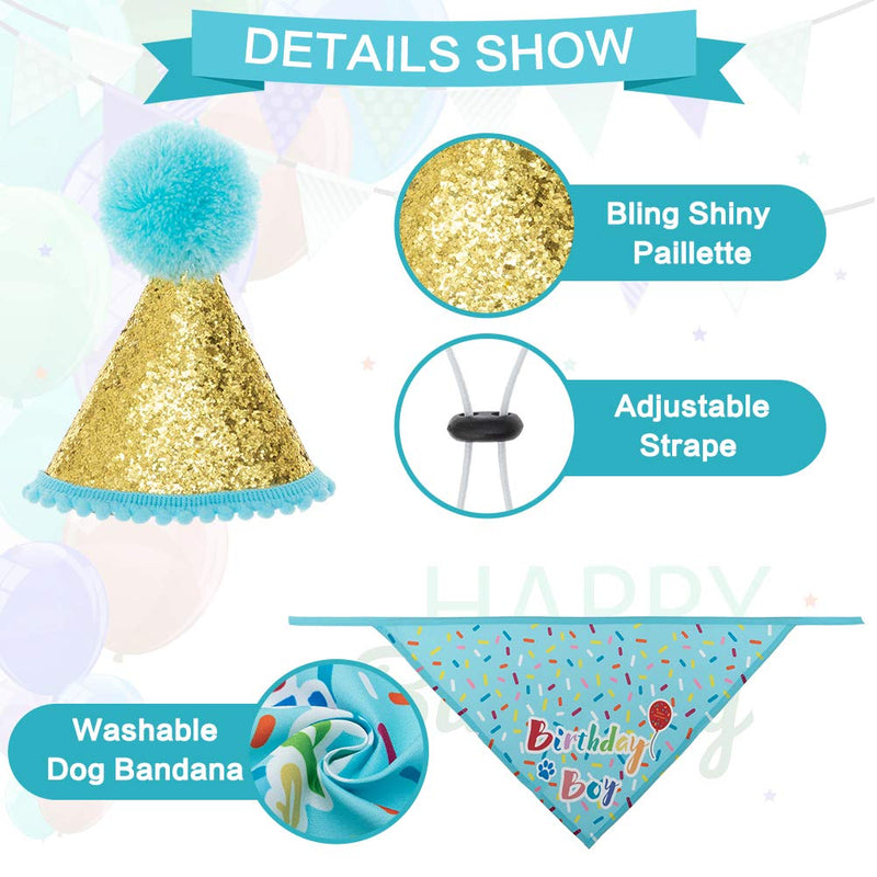 Dog Birthday Bandana Hat Balloon Plush Toy Set, Cute Pet Happy Birthday Accessory Puppy Chew Toy for Dogs Cats Puppies Light Blue - PawsPlanet Australia