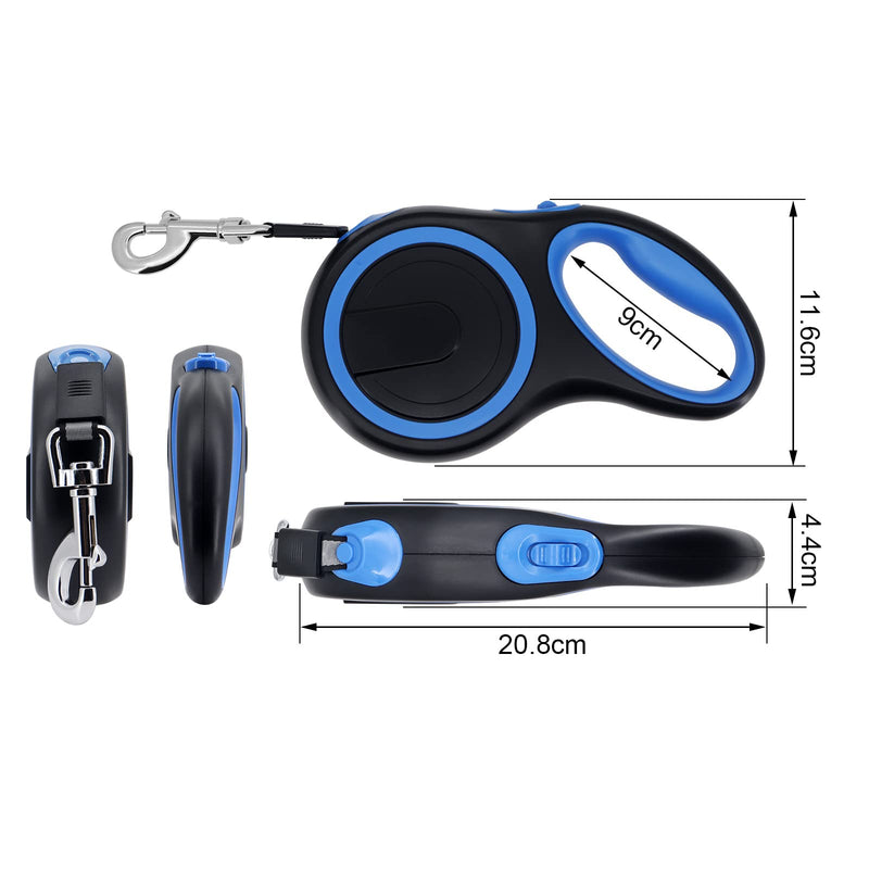 MoYouno 8M Long Retractable Dog Lead, Extendable Dog Lead, 8m, High-End Pet Lead Automatic Extendable Dog Training Lead up to 50kg for Small, Medium and Large Dogs (Blue) Blue - PawsPlanet Australia