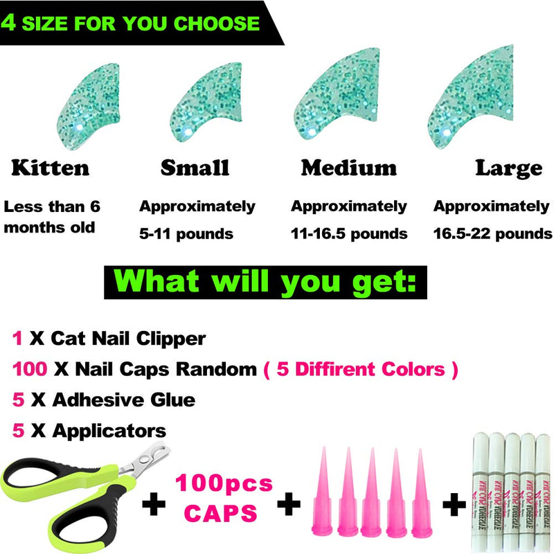 [Australia] - VICTHY 100pcs Cat Nail Caps with Clipper Set, Pet Cat Nail Clipper Cat Soft Claws Nail Covers for Cat Claws with Adhesive and Applicators M 