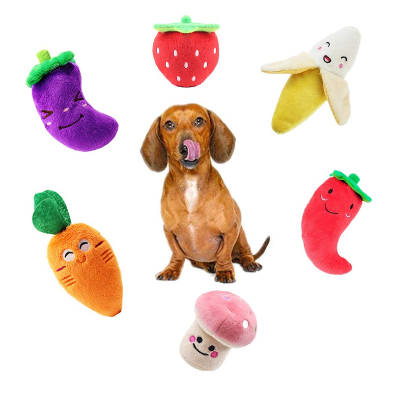 Squeaky Dog Toys for Small Dogs Fruits and Vegetables Plush Puppy Dog Toys (Pack of 6) - PawsPlanet Australia