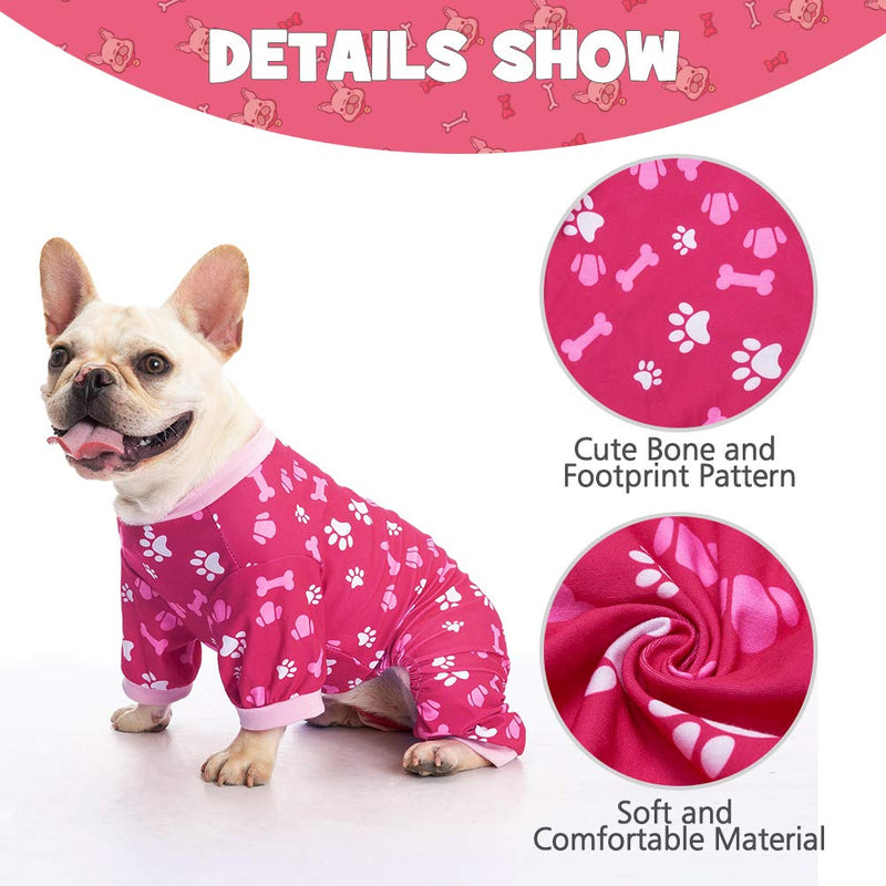 BINGPET Pet Pajamas Doggie Shirt for Dogs with Short Legs, Cute Bone and Footprint Pattern Soft Comfortable Pajamas for Indoor Small Medium Dogs, Pet Puppies SD Red - PawsPlanet Australia