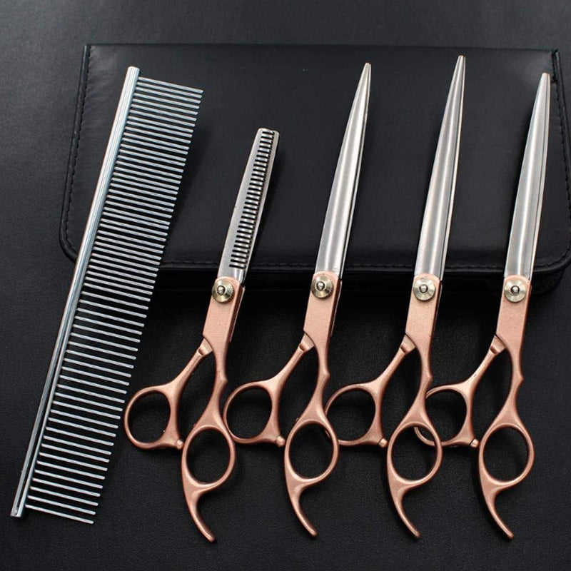 4PCS Pet Grooming Scissors Set, 7in Professional Pet Grooming Hairdressing Shear Scissors Gold Handle Stainless Steel Scissors Grooming Comb Kit for Dog & Cat Hair Trimming & Thinning - PawsPlanet Australia