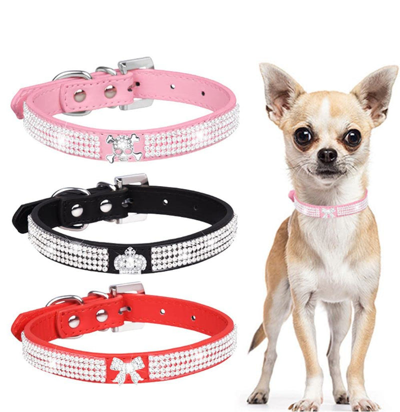 Serijoars Puppy Collar Cute Dazzling Sparkling Elegant Fancy PU Leather Bling Rhinestone Crystal Jeweled Pet Cat Dog Collar (S, Pink) S - PawsPlanet Australia