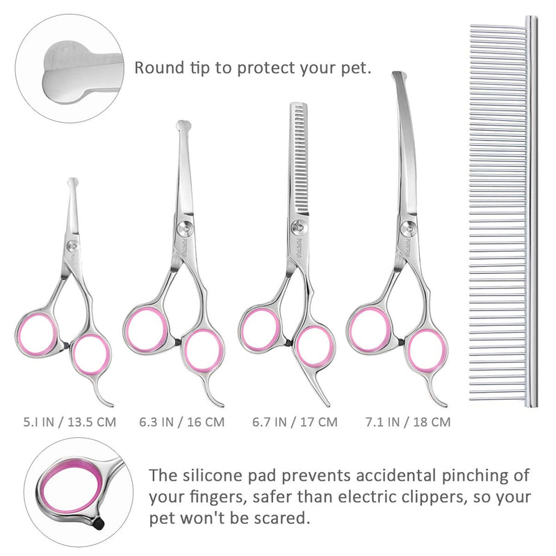 POPETPOP Grooming Scissors for Dogs - Dog Hair Scissors with Round Safety Tip 4 CR Stainless Steel Dog Grooming Scissors Set - PawsPlanet Australia