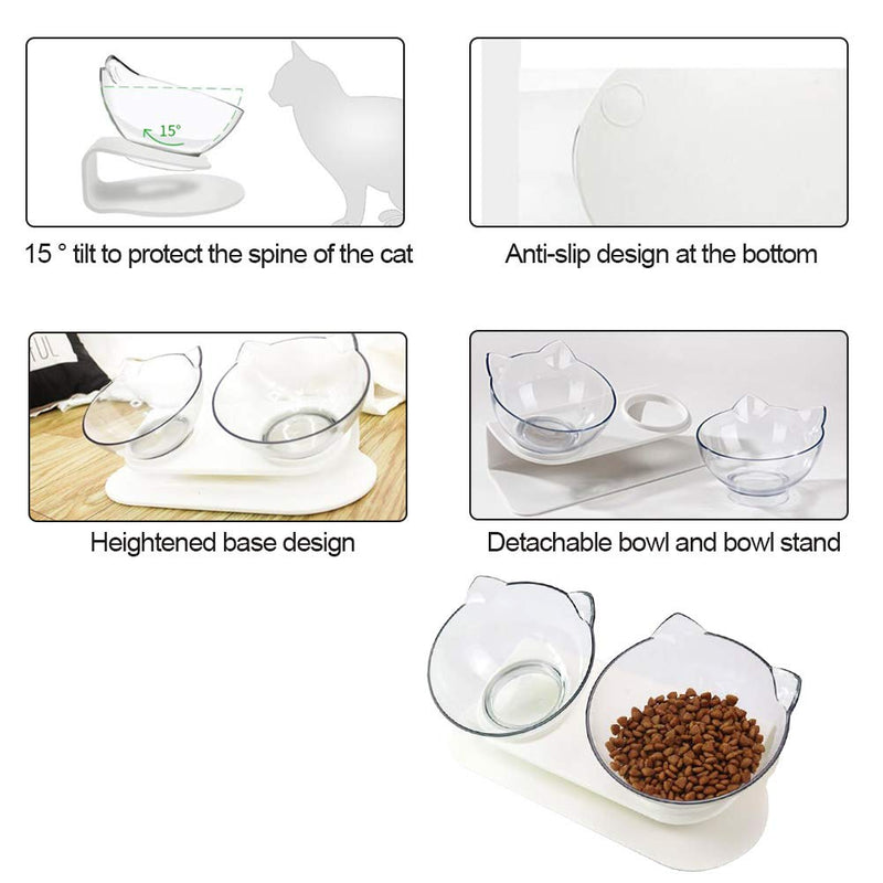 LOVECENTRAL 15° Tilted Pet Feeding Bowl with Food Scoop, Detachable Dish Bowl Raised Stand Transparent Double Dog Cat Bowls for Food and Water Feeder - PawsPlanet Australia