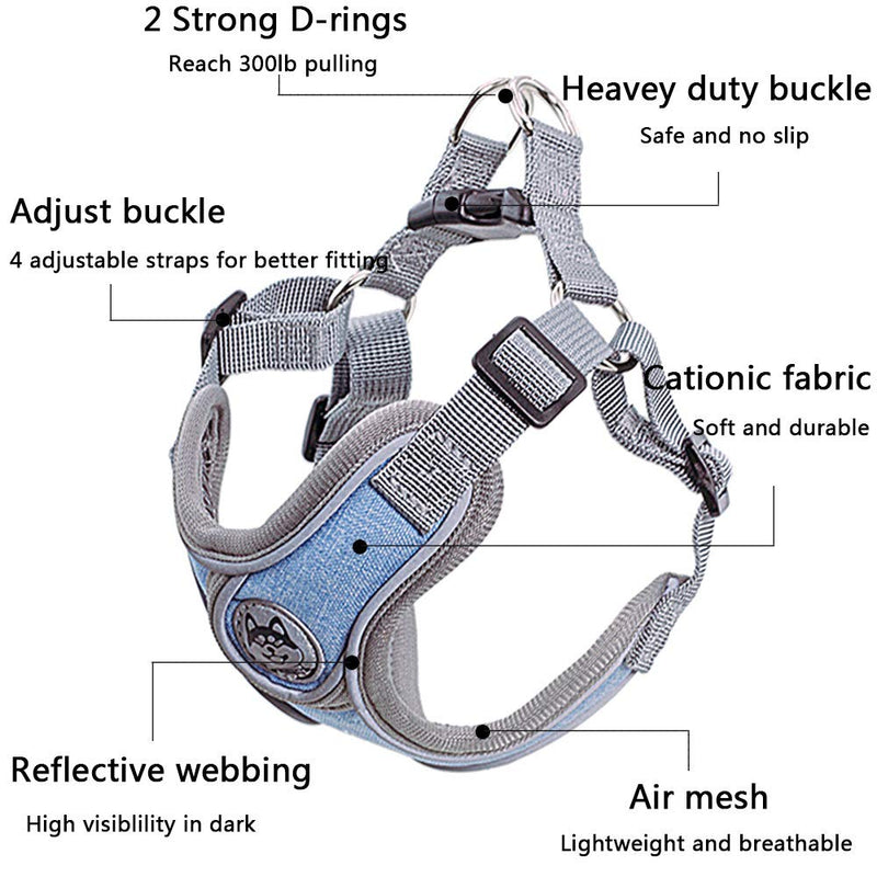 Anlitent No Pull Dog harness for Small Dogs Puppies, Bakc Slip 4 Clips Adjustable Lightweight Pet Vest Service Harness Escape Free Easy Fit for Puppy Indoor Walking Jogging Training Blue Boy XS - PawsPlanet Australia