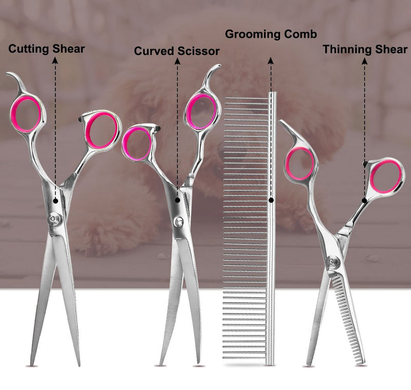 [Australia] - Number-One Pro Premium Pet Grooming Scissors Set, 4 Pieces Stainless Steel Pet Trimmer Kit, Used for Dog or Cat - With 7.5-inch Cutting Scissors, Thinning Shear, Curved Scissors, Grooming Comb 