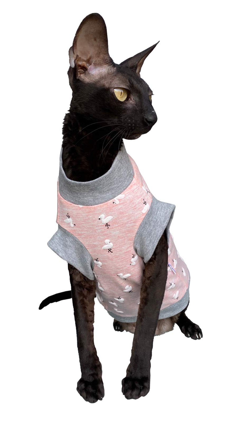 [Australia] - Kotomoda Hairless Cat's Cotton Stretch T-Shirt Small Flamingo for Sphynx Cats Medium 