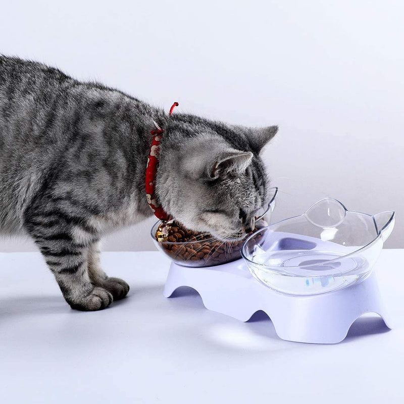 [Australia] - Elevated Double Cat Bowl, Pet Feeding Bowl | 15°Tilted Raised Pet Bowl Stress-Free Suit for Cats Small Dogs 