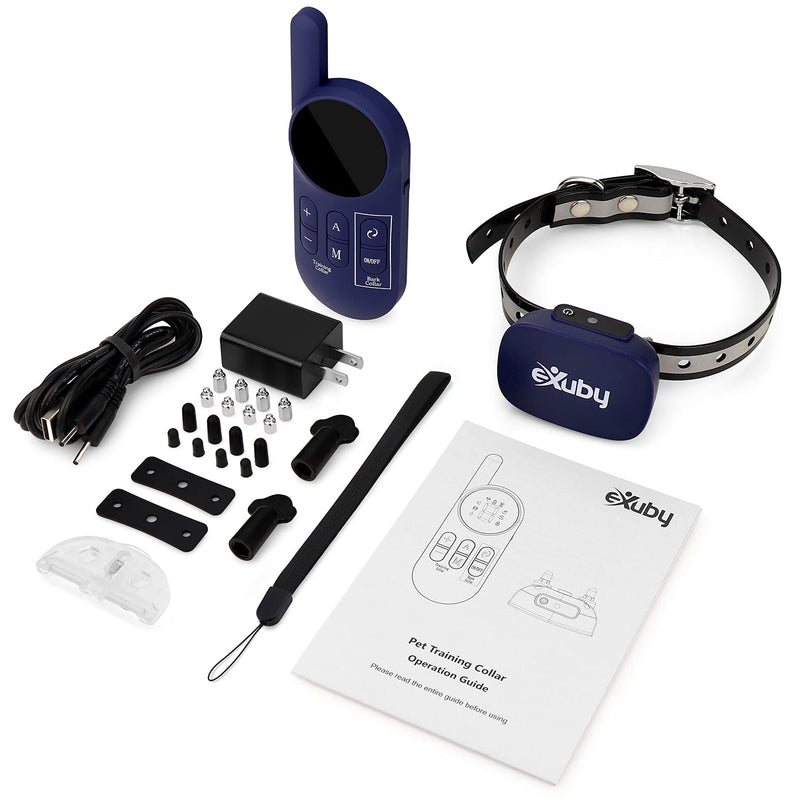 eXuby 2in1 Dog Shock Collar Plus Automatic Bark Collar - Stop Dog's Barking Automatically & Manually w/Remote - 900 Yard Range - 3 Humane Training Modes Beep, Vibrate, & Shock - 9 Levels Dark Blue - PawsPlanet Australia