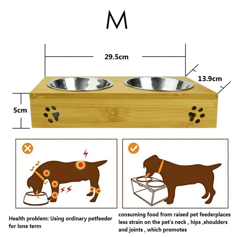 MIGHTYDUTY Bamboo Raised Pet Bowls Food And Water Cat Bowl Bamboo Stand For Small Dog And Cat, Elevated Raised Cat Bowl With 2 Stainless Steel Cat Bowls Non-Slip Stand Feeder Dishes M - PawsPlanet Australia