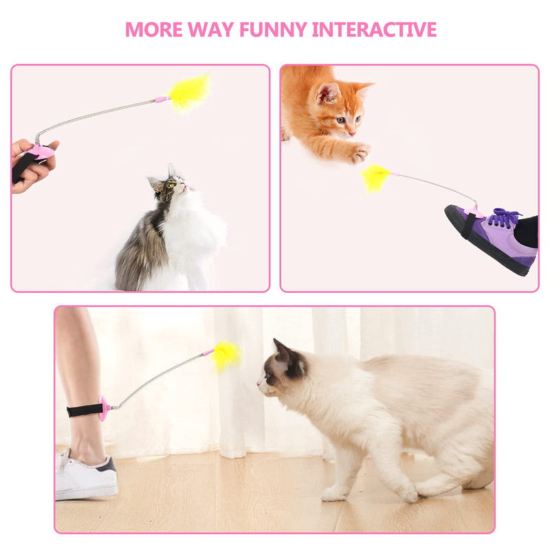 DYMOLL Cat Toys for Indoor Cats,Interactive Cat Toy with Cat Toy Spring Wand and Cat Feather Toy, Multi-Play Cat Wand for Indoor Fun Sports Pink - PawsPlanet Australia