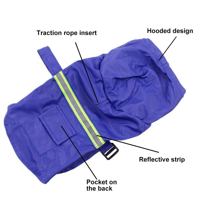 Dog Raincoat Leisure Waterproof Lightweight Reflective Rain Jacket with Hoodie for Small Medium Large Dogs (Large, Blue) - PawsPlanet Australia