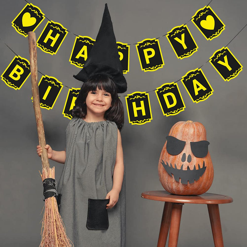 Happy Birthday Banner Black Happy Birthday Bunting Flag Banner for Any Ages Indoor and Outdoor Themed Birthday Party Decorations Supplies Supplies Kids Girls (Black) - PawsPlanet Australia