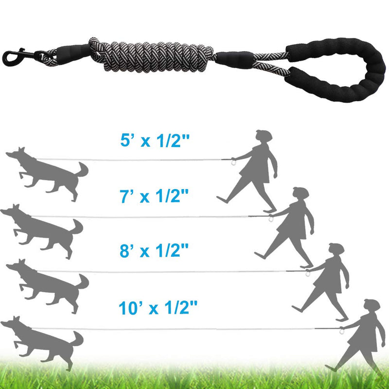 [Australia] - YUCFOREN 5FT/7FT/8FT/10FT Heavy Duty Rope Dog Leash, 1/2" Diam Strong Climbing Nylon Medium Large Dog Leash with Soft Padded Handle – for Outdoor Pets Walking Playing Exploring 5’ x 1/2" Black 