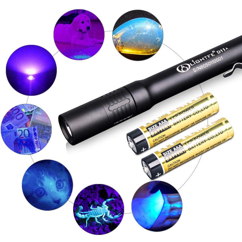 LIGHTFE UV Torch D11A 395nm UV Black Light UV Flashlight with LG UV LED Source, Max.3000mW high Power for UV Glue Curing, Rocks and Mineral Glowing, Pet Urine Detector, AC Leak Detector (D11A) - PawsPlanet Australia