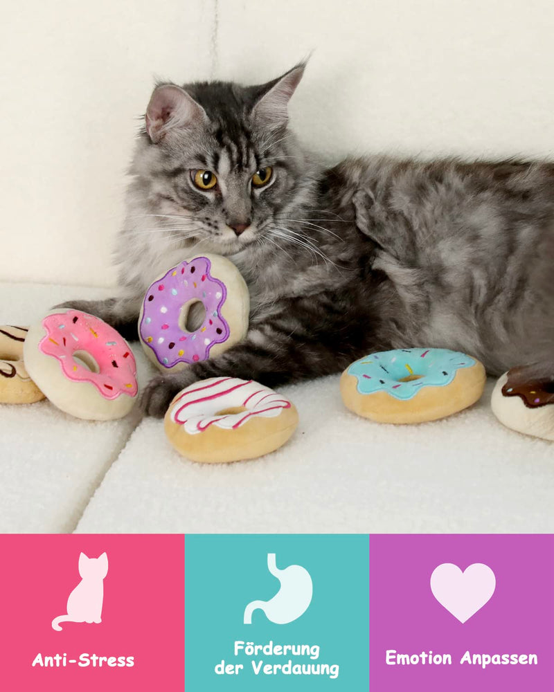Rhdekoein Pack of 6 Donut Cat Toys Catnip Toys Cat Toys Kitten Chew Knickknack Interactive Pillow Catnip Plush Toys Kitty Gift Ideas Accessories - PawsPlanet Australia