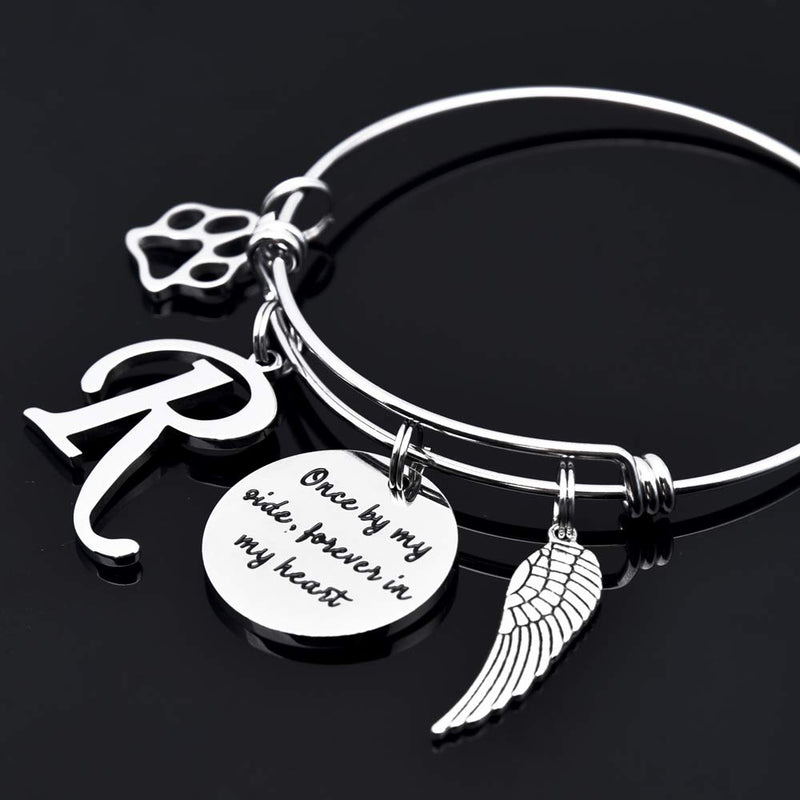 [Australia] - Loss of Pet Memorial Gifts Bracelet - Initial Charm Bracelet Once by My Side Forever in My Heart Jewelry Sympathy Condolences Gift for Pet Owner R 