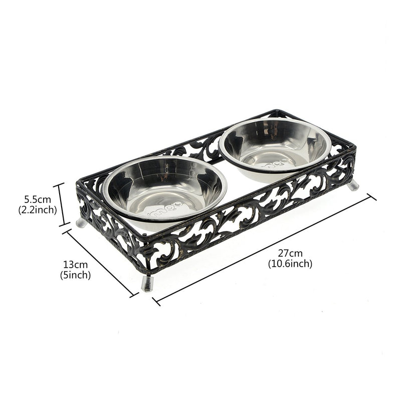 [Australia] - Saim Stainless Steel Raised Pet Bowls for Small Dogs and Cats Elevated Food and Water Bowls w Antique Metal Stand 