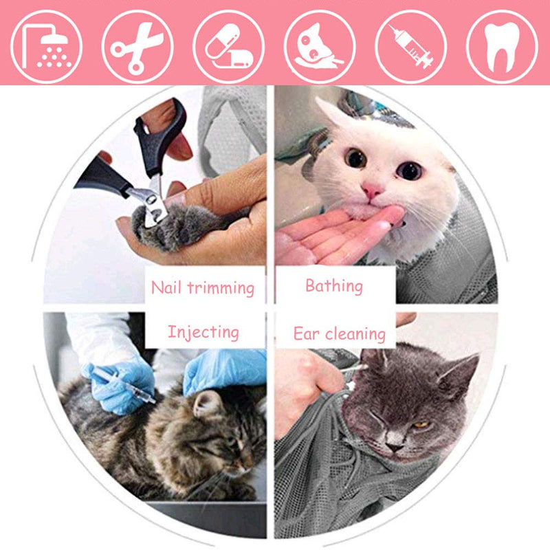 Oncpcare Removable Pet Cat Grooming Washing Bag, Adjustable Kitten Mesh Bag for Shower, Nail Trimming, Cleaning Ear, Medicine Feeding, Bathing (Pink) Pink - PawsPlanet Australia