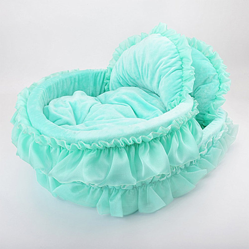 WYSBAOSHU Cute Princess Pet Bed Bow-TIE Lace Cat Dog Bed (S, Green) S - PawsPlanet Australia