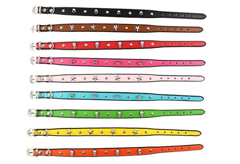 [Australia] - JIngwy Colorful Personalized Design Skull/Rivet/Star Puppies Cats Collar 9 Colors Optional Red/Yellow/Black/Brown/Pink/Green/Orange/Rose red/Blue S Red (Skull) 