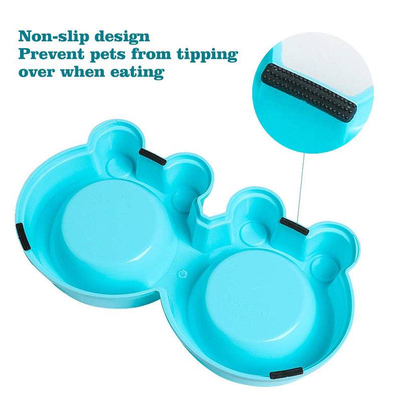 Double Dog Cat Bowls Premium Stainless Steel Pet Bowls with No-Slip Stainless Steel Cute Modeling Pet Food Water for Feeder Dogs Cats Rabbit and Pets 1.Sky Blue - PawsPlanet Australia