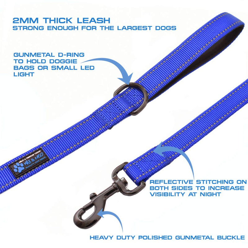 Max and Neo Double Handle Traffic Dog Leash Reflective - We Donate a Leash to a Dog Rescue for Every Leash Sold 4 FT Blue - PawsPlanet Australia