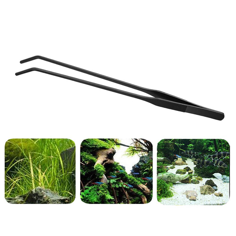 EvaGO 15 inch Black Curved Aquarium Tweezers Stainless Steel Curved Tweezer with Carbonation Protection Coating Against Rust Long Reptiles Feeding Tongs for Aquatic Plants Lizards Spider Snakes - PawsPlanet Australia