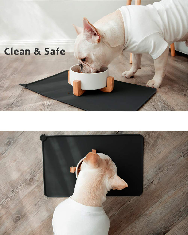 Taglory Dog Bowl Mat, Large 20" L x 14.5" W or Small 18.5" L x 12" W Pet Food Mat, Non Slip Silicone Dog Cat Mat for Food and Water Small: 18.5"x12" Black - PawsPlanet Australia