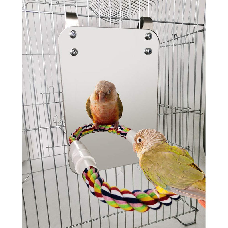 Esoes Bird Mirror Toy With Rope Perch Large Mirror Stand Bar Set Colorful Chew Toy For Parrot Budgie Parakeet Cockatiels Conure Finch African Grey Macaw Cage Hanging Toy - PawsPlanet Australia