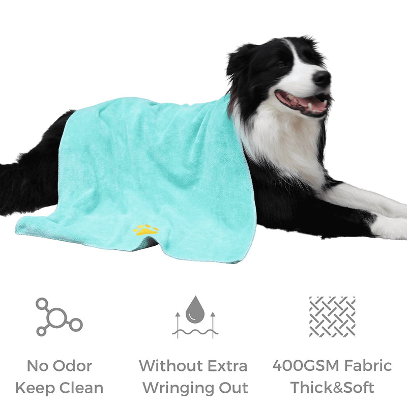 Dog Towel Microfiber Pet Towel Embroidered Paw Pattern Ultra-Absorbent Soft & Fast Drying Suitable for Dog Bathing Beach Travel , Large Size, Mint Green, 39.37 x19.69in - PawsPlanet Australia