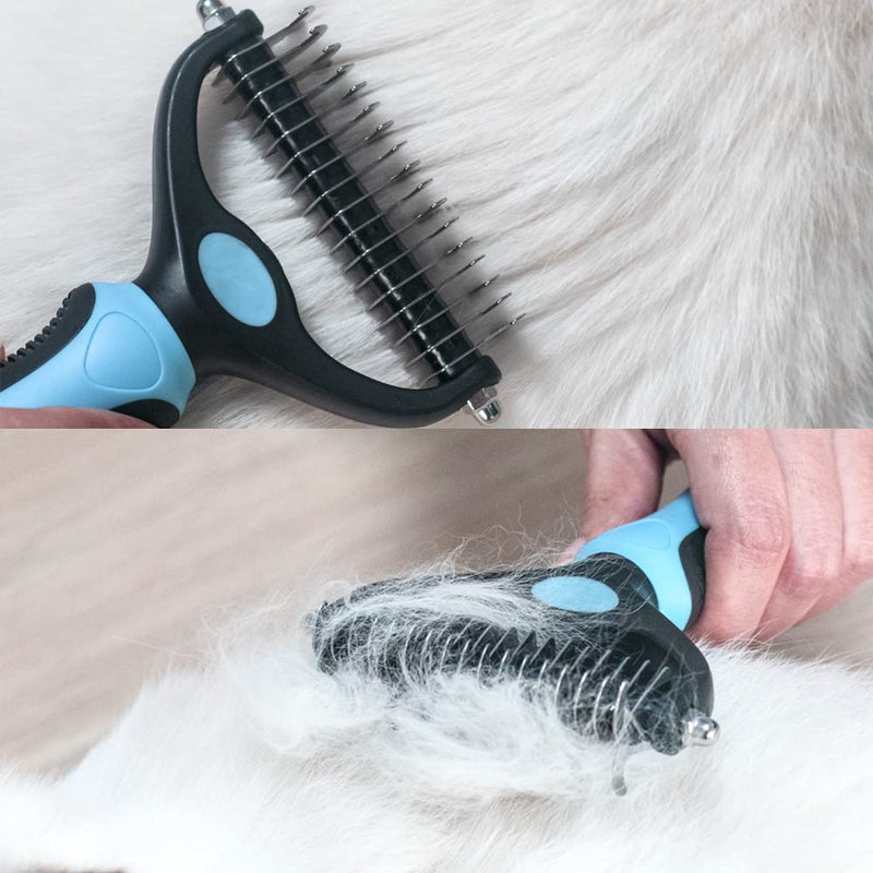 66% Dematting Comb with 2 Sided Professional Grooming Rake - Effective Removes Loose Undercoat, Mats, Tangles and Knots for Cats and Dogs - Pet Grooming Brush - PawsPlanet Australia