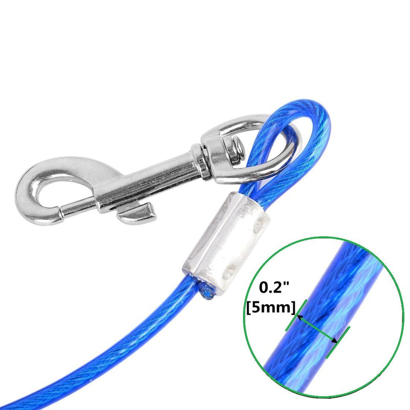 Pet Tie Out Cable for Dogs - Double Heads Steel Wire Tieout Leash Chew Resistant Dogs Metal Leash for Camping Outdoor Yard 3m/10Ft Blue - PawsPlanet Australia