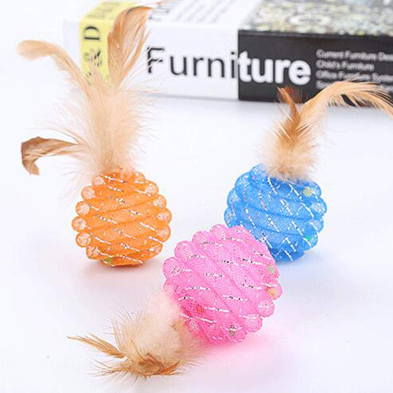 [Australia] - WLHOPE Feather Cat Ball Toys, Pineapple Wire Tube Ball Cat Interactive Molar Grind Claw Puzzle Toy Suitable for All Kinds of Cat Sports and Entertainment Multicolor 