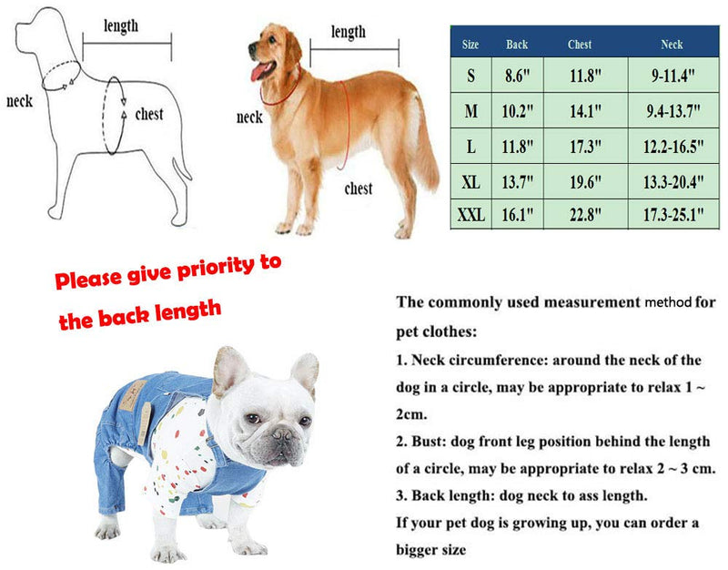 [Australia] - PetBoBo Dog Clothes Costumes, Pet Jean Overalls Clothes Pet Fashion Pants 5 Sizes Optional XL Neck:34-52cm chest:50cm Length:35cm 