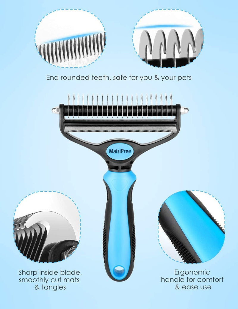 MalsiPree Pet Grooming Brush for Dogs/Cats, 2 in 1 Deshedding Tool & Dematting Undercoat Rake for Mats & Tangles Removing, Reduces Shedding by up to 95%, Great for Short to Long Hair Breeds S Blue - PawsPlanet Australia