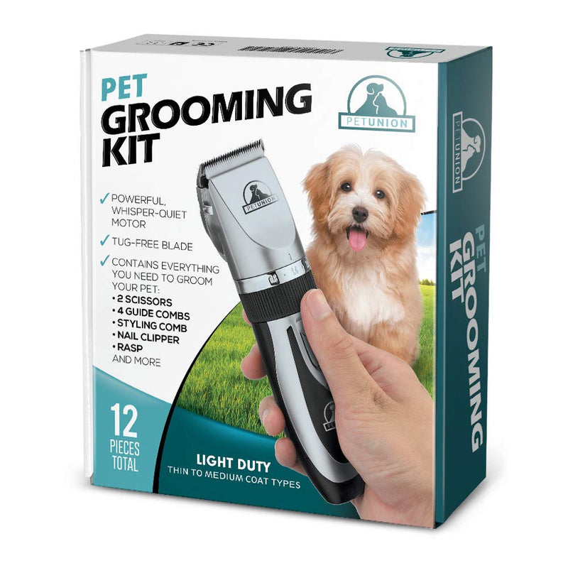 [Australia] - Pet Union Professional Dog Grooming Kit - Rechargeable, Cordless Pet Grooming Clippers & Complete Set of Dog Grooming Tools. Low Noise & Suitable for Dogs, Cats and Other Pets Chrome 