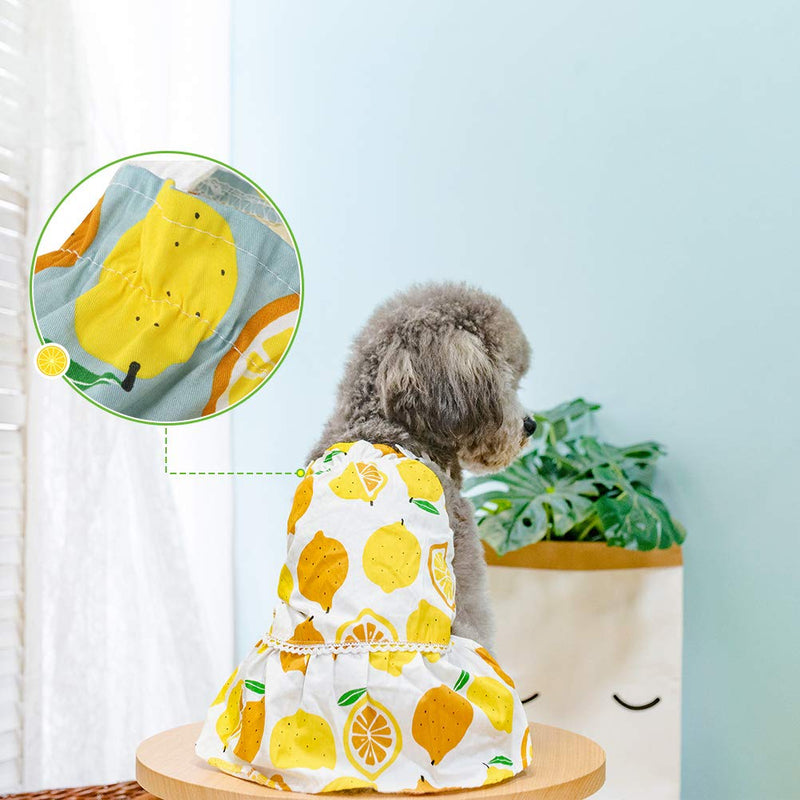 PUPTECK 2 Pack Summer Pet Dresses for Small Medium Dogs Girl, Hawaiian Dog Clothes with Cute Fashion Lemon Pattern - Soft and Lightweight Fabric, Bright S:Back: 11.5in Chest: 16in Neck: 11.5in - PawsPlanet Australia