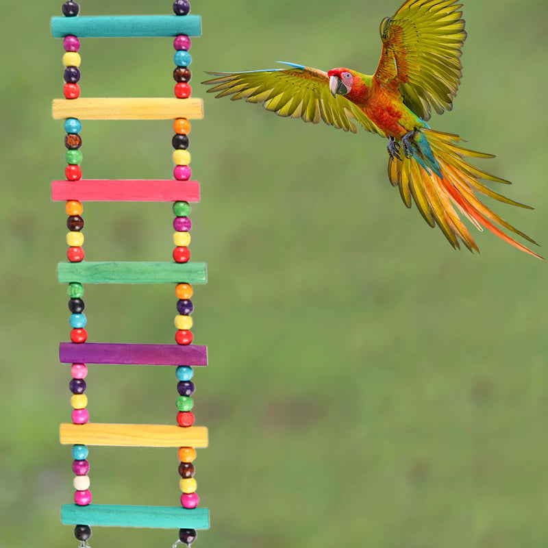 3 Pcs Bird Toys Parrot Wooden Swing with Metal Chain and Clasp,7 Steps 15.7 inch Parrot Colorful Wood Climbing Ladder, Bird Intelligence Training Toys Mini Roller Skates for Parakeet Cockatiel Conure - PawsPlanet Australia