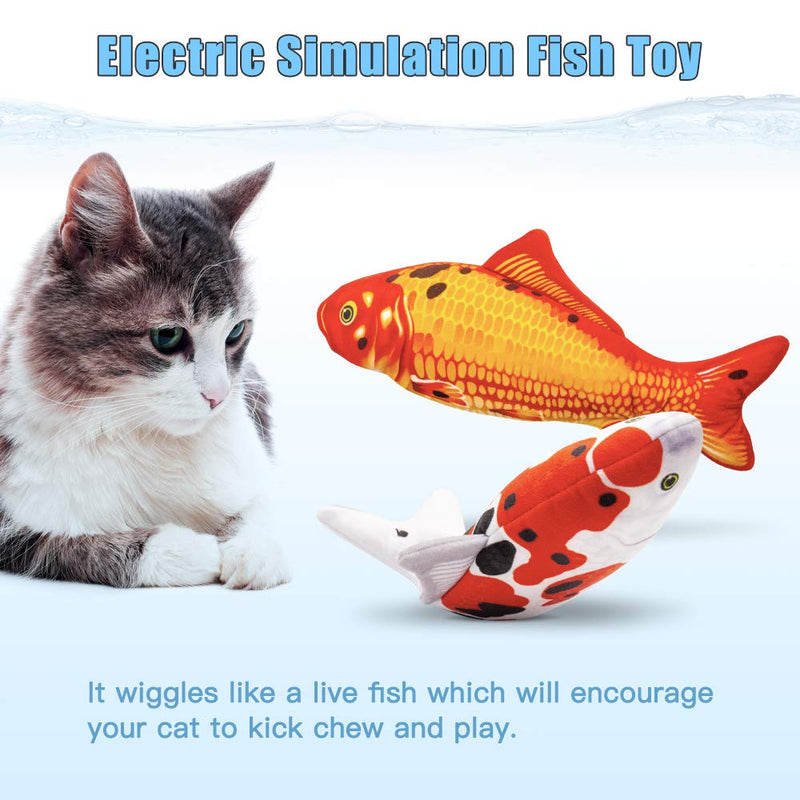 TOOGE 2 Pack 11" Electric Moving Fish Cat Toy Realistic Interactive Flopping Fish Cat Kicker Catnip Toys for Indoor Cats Pets Kitten Koi - PawsPlanet Australia