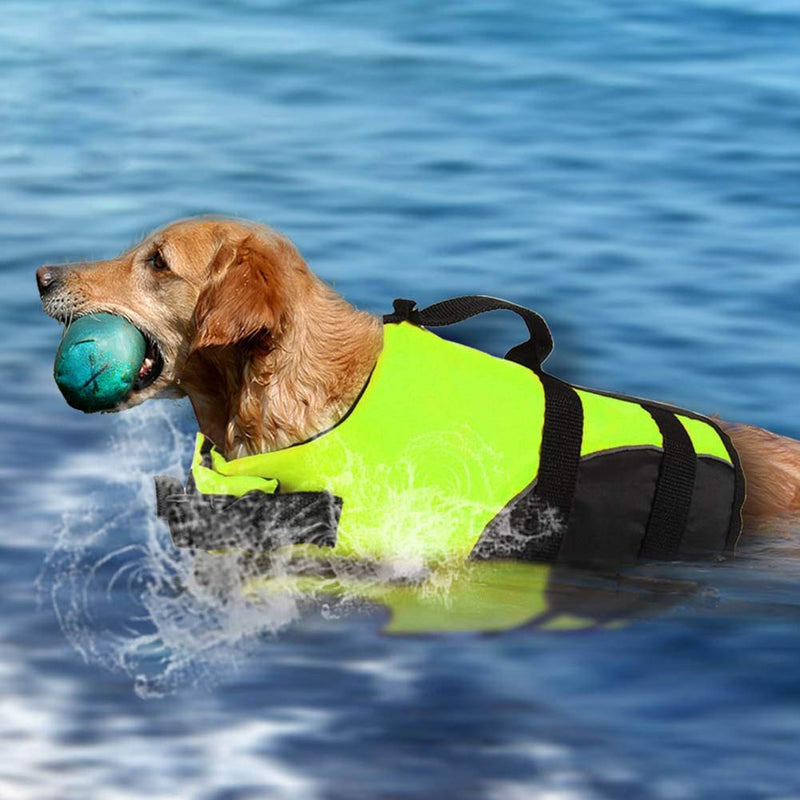 AOFITEE Dog Life Jacket Reflective Life Vest, Safety Pet Swimming Vest Durable Life Preserver with Rescue Handle for Small, Medium and Large Dogs S Fluorescence Green - PawsPlanet Australia