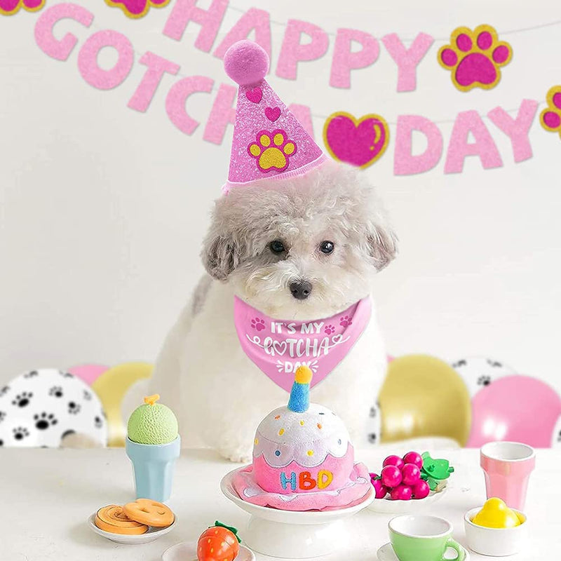 ASOCEA Gotcha Day Dog Bandana Boy Girl Happy Birthday Triangle Scarf Bibs Pet Adoption Party Decor Accessories Blue Cone Hat Banners Print Balloons for Dogs Cats Puppy - PawsPlanet Australia