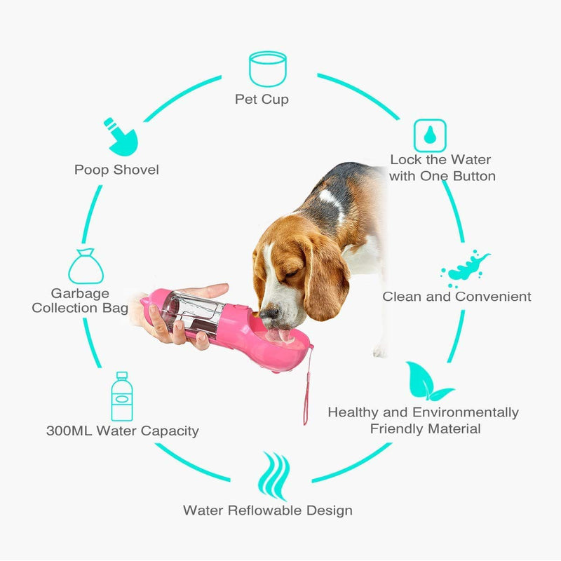 RUIZHUO Dog Travel Water Bottle, Dog Waste Bag Dispenser, Portable Pet Water Bottle for Walking (Pink) Pink - PawsPlanet Australia